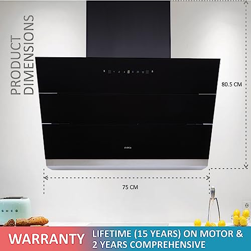 Image of Elica 75 cm 1350 m3 /hr Filterless Autoclean Angular Kitchen Chimney with 15 Years Warranty (EFL-S7512 HAC LTW VMS, Touch + Motion Sensor Control, Black)