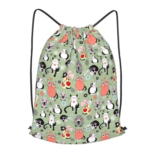 TTIGLHOH Lovely Cartoon Cats - Mochila con cordón ajustable de poliéster para gimnasio y viajes, Negro, S