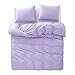 Wake In Cloud - Lilac Cotton Duvet Cover Set, 100% Cotton Bedding, Simple Modern Soft Solid Plain Color Light Purple Lavender, Zipper Closure and Corner Ties (3pcs, Queen Size)