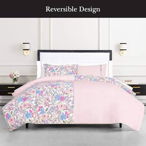 Image of kate spade new york Curious Garden 3-Piece King Comforter Set, 100% Cotton Reversible Cover, All Season Warmth Bedding, Machine Washable, Pink Multicolor