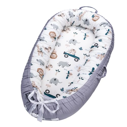 Image of Infant Support Cushions | Baby Lounger | Cotton Infant Lounger | Reversible Adjustable Portable Floor Lounger | Supervised Awake Only No Sleeping | Soft Breathable Washable Cover (Animal)