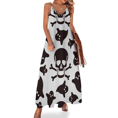 Robe longue crâne noir sans manches pour été et plage