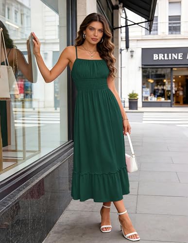 Image of GRACE KARIN Women's Summer Maxi Dress 2026,Smocked Ruched Bust Sundress with Adjustable Straps & Pockets-Beach Vacation Dress