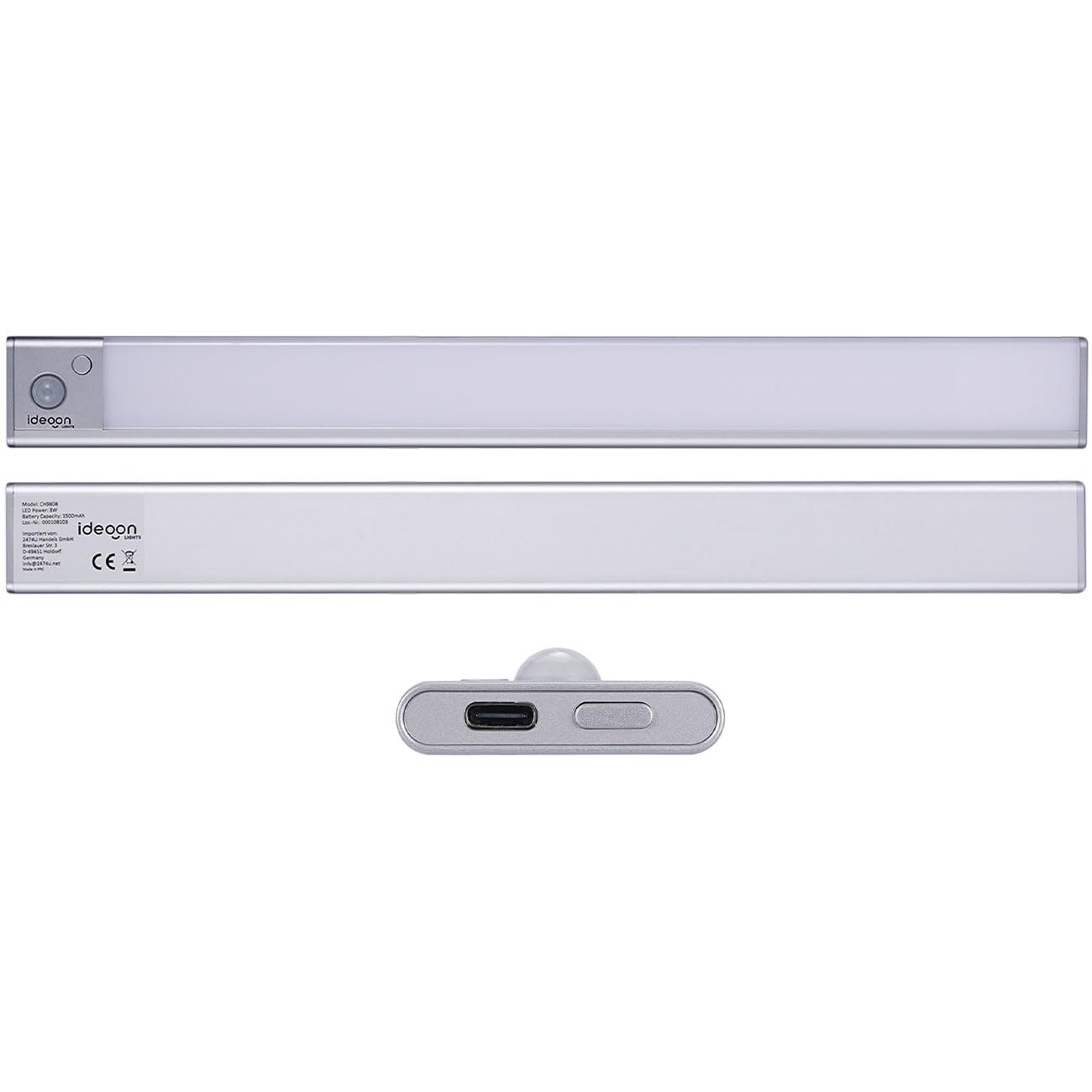 ideoon 4er-Set Flache Akku LED-Lichtleiste, 40cm mit Bewegungssensor, 120 LEDs: Kabellos, hell & energiesparend – Perfekt für Schrank, Flur & Küche
