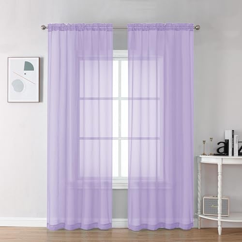 Image of Chyhomenyc Lilac Sheer Curtains 72 Inch Length 2 Panels, Light Filtering Soft Airy Rod Pocket Voile Window Curtain Drapes for French Door Bedroom Living Room, Each 42Wx72L Inches