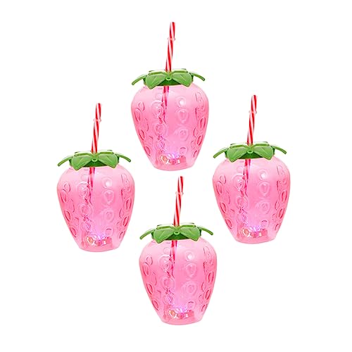 Garneck 4 Pack Strawberry Water Cup Straw Bottle Straw Water Bottle Pp Pet Material Family Office Use
