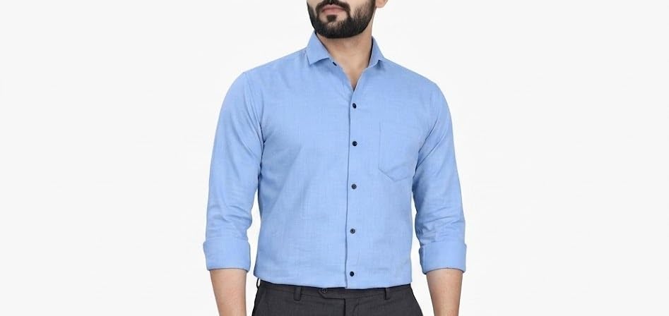 Image of Men Plain Collared Casual Shirt Comfortable Breathable Regular Fit Modern Stylish Everyday Office Outfit