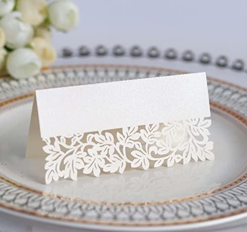 BigTree 60 Pieces White Place Cards Name Table Foldable Dinner Hollow Seat Greeting Number Card Writable Printable for Wedding Easter Xmas Birthday Party Decoration