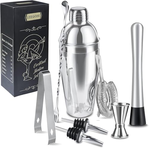 Cocktail Shaker Set 8pcs Cocktail Making Set Stainless Steel 750ml Shakers Bartender Kit Bar Tool Set with Strainer Pourers Muddler Double Jigger Mixing Spoon at Home & Bar Gift Set