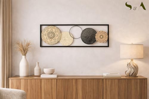 Image of S & A Modern Mandala Metal Wall Art for Home Decor, 80 cm Large Decorative Wall Panel with Wood & Metal Circles for Living Room, Bedroom, Hallway & Office Wall Decor