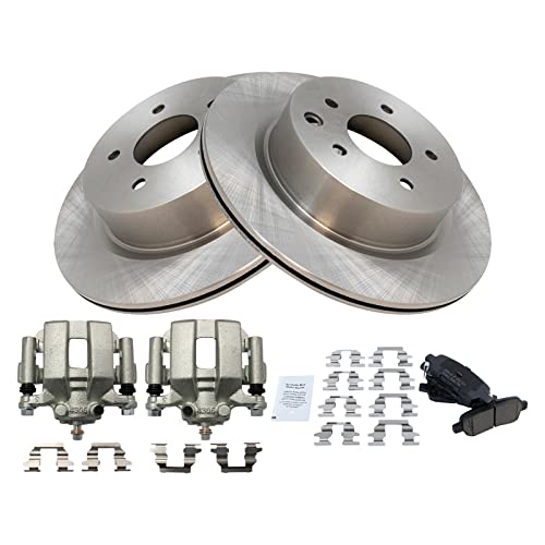 Image of TRQ Rear Brake Pad and Rotor Set Ceramic Vented Rotors Calipers