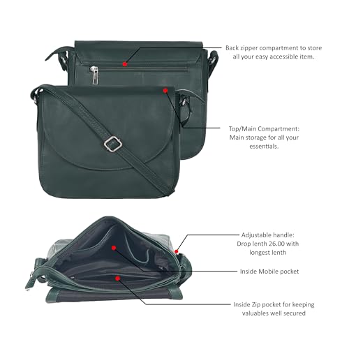 Image of Genuine Leather Shoulder Crossbody Purse For Women with Adjustable Strap, Mobile Pocket & Outside & Inside Zipper