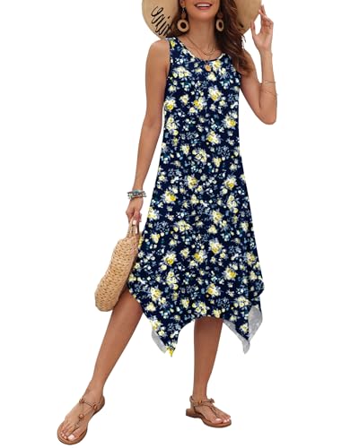 Image of AUSELILY Women's Summer Dresses Casual Sleeveless Midi Tank Beach Dress | Women's Asymmetrical Hem Sundress with Side Pockets, Great for Beach, Vacation & Daily Wear