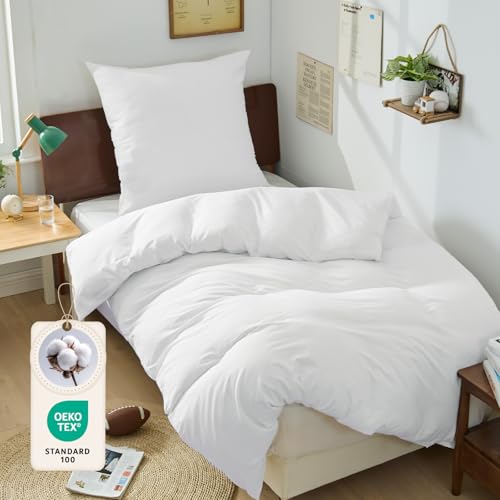 BEDELITE Bettwäsche 135x200 Baumwolle 2teilig - Bettwäsche-Sets Weiß mit Reißverschluss Bettbezug 135x200cm Weiss mit Kissenbezug 80x80 cm Oeko-TEX Bedding weiche und kuschelige Bettwaren