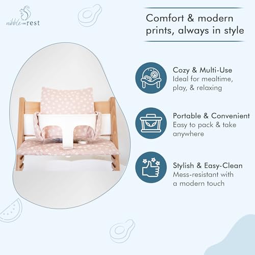 Image of Nibble and Rest Cushion for Stokke Tripp Trapp High Chairs, Soft Padded Seat & Backrest, Baby Set Compatible, Wipeable, Machine Washable, Easy to Clean, Stylish Print(Daisy)