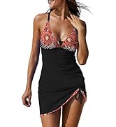 EVALESS One Piece Tankini Bathing Suits for Women Tummy Control Swimsuits Sexy Deep V Neck Print ...