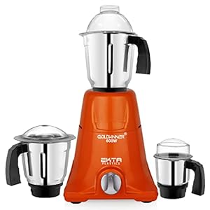 Goldwinner EPNEX 600-Watts Mixer Grinder with 3 Steel Jars (1 Wet Jar, 1 Dry Jar and 1 Chutney Jar) (Orange)