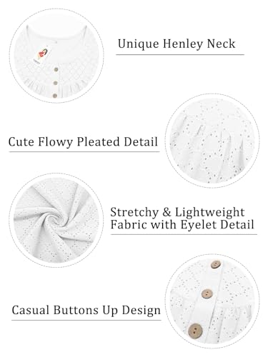 Image of VISLILY Womens-Plus-Size-Summer-Tops Buttons Up Henley Shirts Flowy Pleated Tunics Trendy Eyelet Short Sleeve Blouses