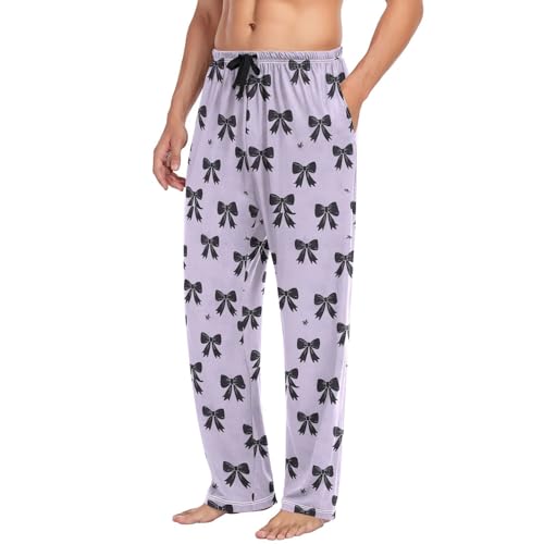 Men's Black Bows Pajama Pants with Elastic Waistband | Soft Lounge Sleepwear | Breathable Sleep Pants for Home（157）4