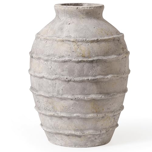 Kokrose Terracotta Vase, White Grey Rustic Farmhouse Decor, Vintage Large
