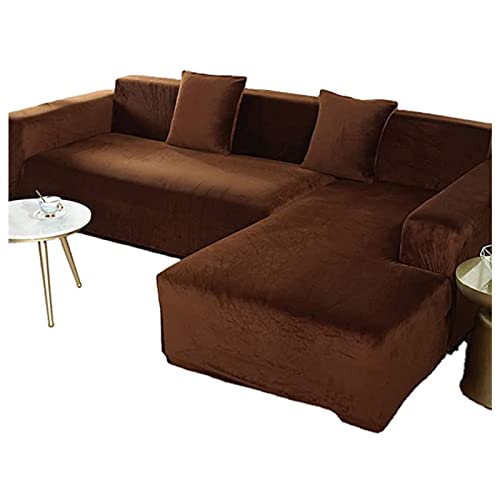 Funda de sofá seccional en forma de L de terciopelo marrón con chaise longue de 4 y 2 plazas 2