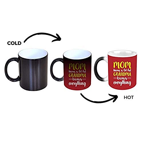 Image of TheYaYaCafe Yaya Cafe Mothers Day Gifts for Mom Knows a Lot But Grandma Knows Everything Gifts - Combo Hamper Set of 2 - Magic Mug, Coaster