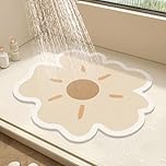 Round Shower Mat Flower Bath Mat for Inside Shower,PVC Loofah Bathroom Floor Mat,Non-Slip Bathmat Anti Mould Shower Mat with Drain,Quick Drying (Beige,60x60cm)