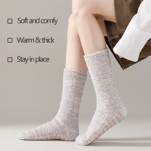 JORMATT 3 Pairs Ultra Thick Grip Fuzzy Socks Non Skid Slipper Hospital Socks Unisex4