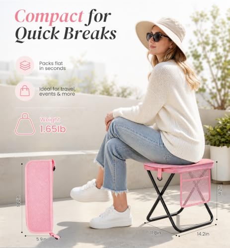 Portable Folding Stool, 14.2" Foldable Collapsible Stool with Side Pockets - image 4