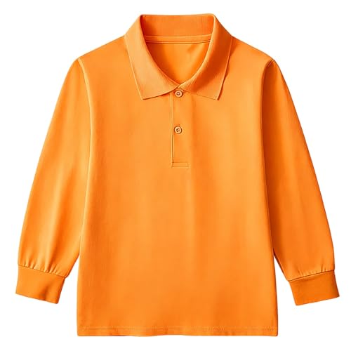 Polo liso de manga larga para niños, uniforme escolar, camiseta de solapa de algodón liso, naranja, 9-10 años