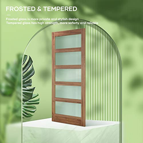 Image of FREDBECK 36in x 96in Glass Barn Door Glass Door with 6.6FT Barn Door Hardware Kit & Handle Included,5-Panel Frosted Glass, Water-Proof Surface,Pre-Drilled Holes,Need Assembly