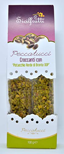 SICILFRUTTI 100% MADE IN ITALY DULCES CRISPICOS DE PISTACHO DOP 100 gr, cubiertos de chocolate blanco, con un aroma incre�blemente afrutado. DULCES CRISPICOS