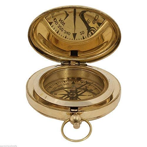 Falcon Traders 2 Inch Push Button Solid Brass Pocket Magnetic Compass Direction Finder