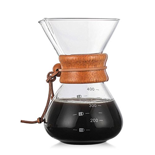 YJZ Cafetera de Cristal Estilo Chemex para Verter sobre cafetera + Collar de Madera