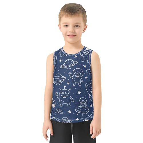 JUNZAN Space Stars Blue Tank Top for Boys Sleeveless Toddler Vest Active Shirts for Workout Gym Fitness Cycling Swimming 3T2