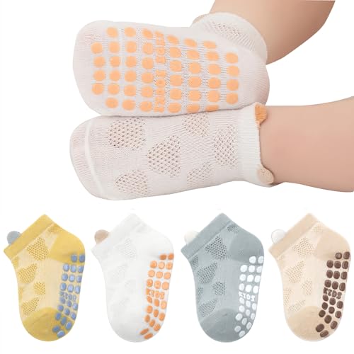 Baby Toddler Girls Boys Non Slip Grip Socks with Cute Ears Breathable Mesh Soft Anti-Skid Ankle Socks for Crawling & Walking