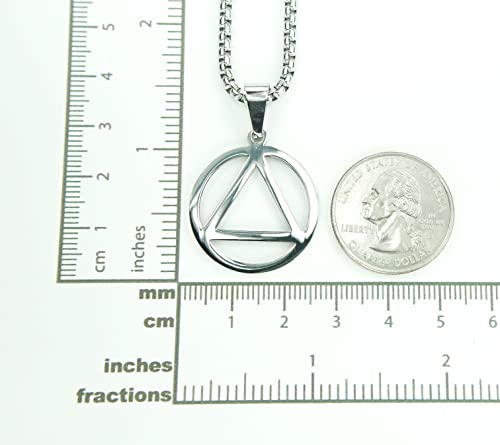 AA Necklace, 24" Box chain, Hypo Allergenic Stainless Steel Alcoholics Anonymous Sobriety Circle & Triangle Symbol Pendant and Chain3