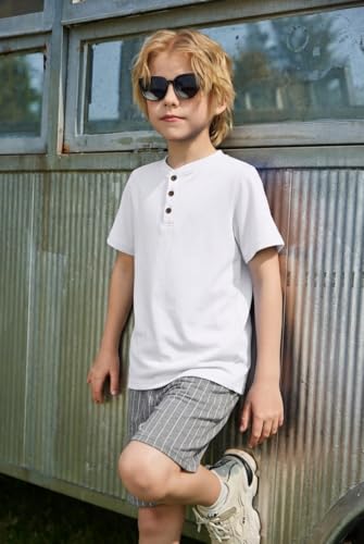 Image of Arshiner Boys 2-Piece Summer Outfit Henley T-Shirt & Shorts Set 4-12 Years