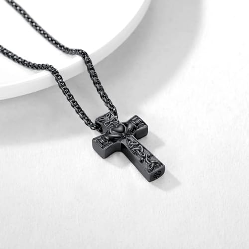 Collier crémation croix pour hommes, pendentif urne funéraire argent sterling