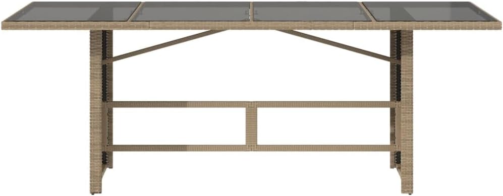 Modern Rectangular Garden Coffee Table Beige PE Rattan with Tempered Glass Top Durable Outdoor Patio Furniture for Alfresco Dining and Social Gatherings