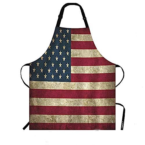 WONDERTIFY Rustic Usa Flag Vintage American Patriotic Us Flgas Apron, Bib Apron with Adjustable Neck...