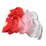 Abanico de seda para danza del vientre de 6 pies de largo para actuaciones en escenario, accesorios de disfraces, par de abanicos plegables hechos a mano con asas de bambú, rojo a blanco