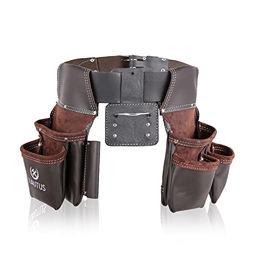 Image of LAUTUS Oil Tanned Leather Tool Belt Rig, Carpenter, Construction, Framers, Handyman - 100% LEATHER |Adjustable Pockets| 8 Pockets | 4 Loop & Hammer Holder|