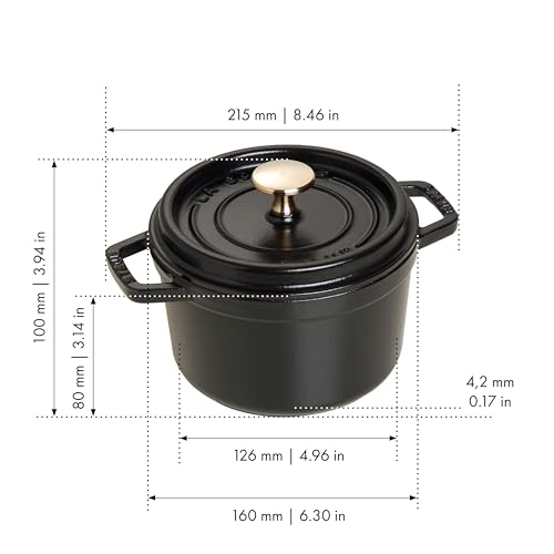 Image of STAUB Cast Iron Dutch Oven 1.25-qt Round Cocotte, Made in France, Serves 1, Matte Black