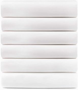 Superior Cotton Blend Percale Hotel Quality Fitted Bed Sheets, Deep Pocket, Lightweight Bedding Essential, Commercial, Hotel, Airbnb, Home Beds, Massage Bed, Bulk Pack, Bright White, Set of 6, Queen