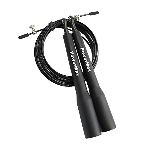 Powermax Fitness Jp-5 (Black) Exercise Speed Jump Rope With Adjustable Cable, Anti-Slip Aluminium Handles, Workout Skipping For Men, Women & Kids