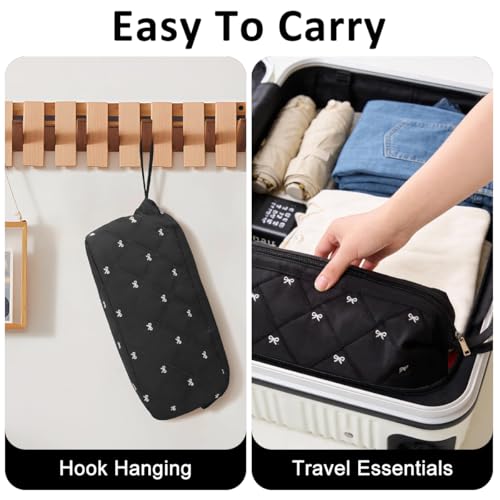 Image of MAYCREATE Hair Dryer Storage Bag Hair Styling Tool Travel Organizer Bags Zipper Storage Bag Sweet Bow Quilted Cotton Organizer Bags, 35x20x15cm, Black