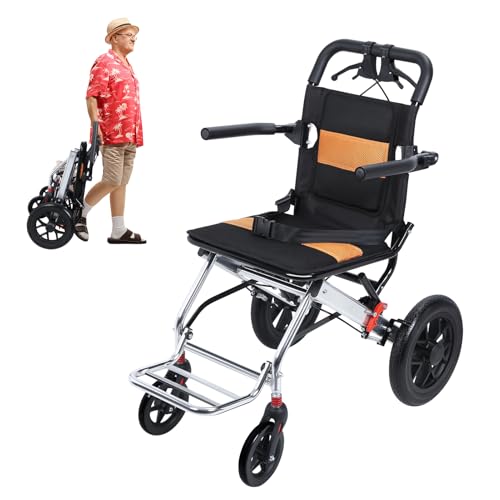 Fauteuil roulant pliable pour adultes, fauteuils roulants de transport légers et portables, chaises de transfert en aluminium, chaises roulantes d'aide à la mobilité avec ceinture de sécurité,