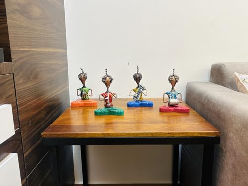 Image of OVIK Metal Multicolor Sitting Musician Set of 4 Playing Musical Instrument Idol Handpainted Figurine Showpiece for Home Decor Tv Unit Living Room Office Decor (Each Size 4.5x7 Inch)