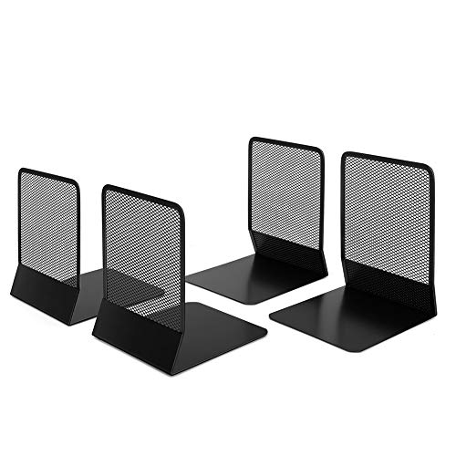 Bookends, Book Ends for Shelves, Non-Skid Metal Bookends for Heavy Book Decorative Bookends for Office Desk Organize Books and CDs Black 6.4 x 5.9 x5.2 (2Pair/Pieces)